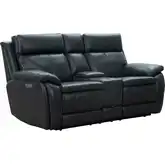 Huntley Zero Gravity Triple Power Reclining Console Loveseat with USB in Dark Blue Top-Grain Leather